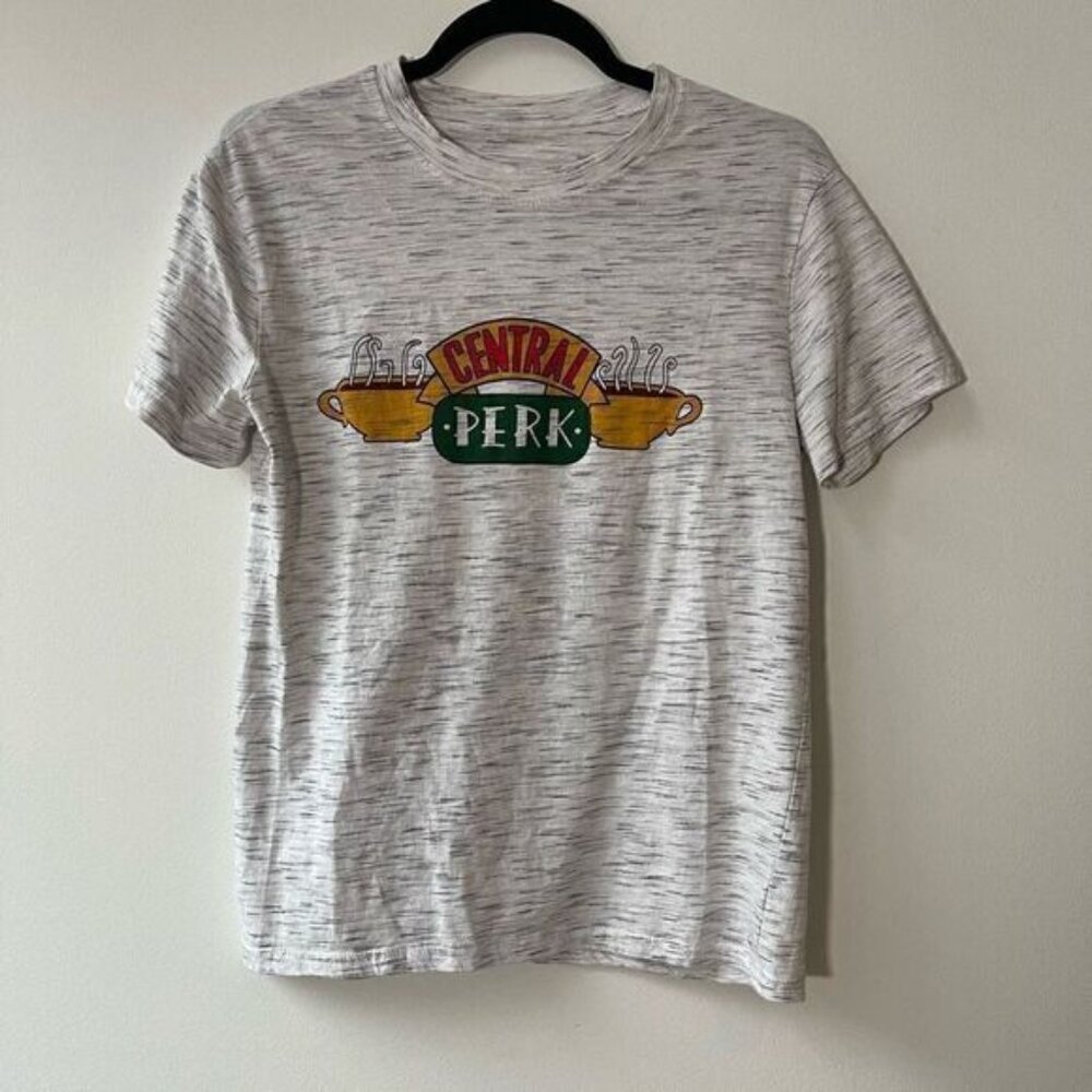 Central Perk Print Men's Black & White Stripe T-Shirt Size Medium
